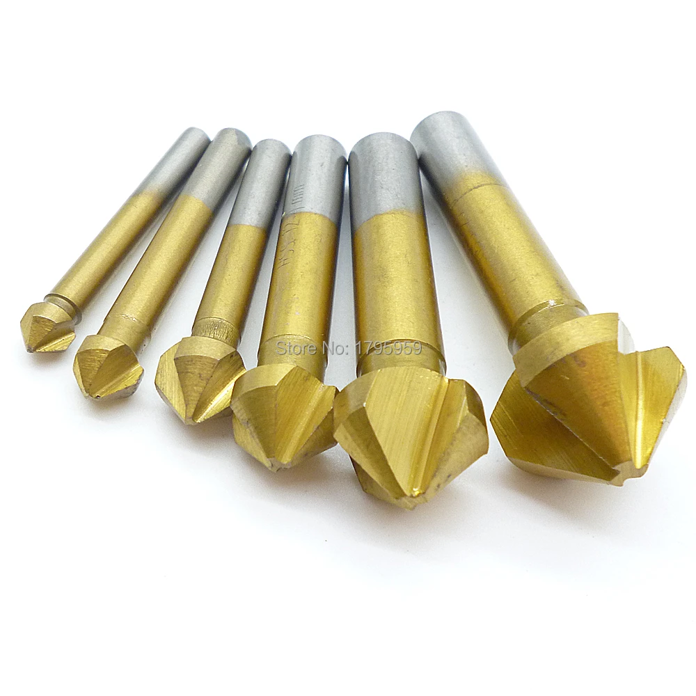 

6Pcs HSS 3 Flute Coated Edge Chamfer Chamfering 90 Degree Wood Countersink Drill Bit 6.3MM 8.3MM 10.4MM 12.4MM 16.5MM 20.5MM Hot
