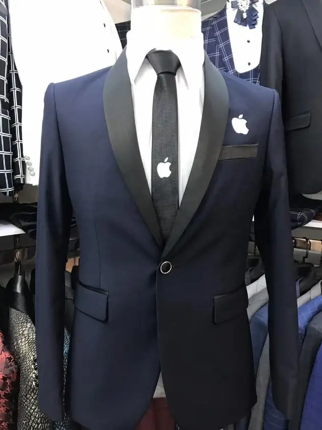 Тёмно-синий Новинка, мужские костюмы, костюм apple для свадьбы, смокинг, жених, шафера, Лучший человек, комплект, певец, сценическое платье с брюками, пиджак, 2P - Цвет: Тёмно-синий