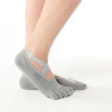 Женские нескользящие носки для йоги с поперечным ремнем пять пальцев Нескользящие дышащие хлопковые спортивные носки танцевальные Балетные Носки для фитнеса