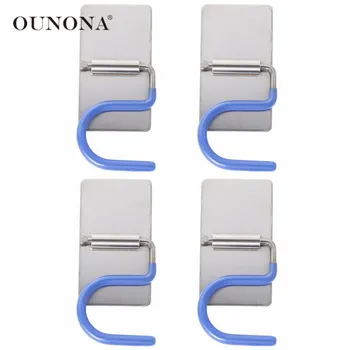

OUNONA 4 Pcs Stainless Steel Punch-free Self Adhesive Mop Holder Wall Mount Mop Hook Broom Hanger Organizer Tool Storage Rack