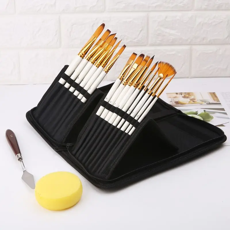 

15pcs/set Oil Watercolor Brush Nylon Hair Sponge Artist Different Shapes Painting Supplies