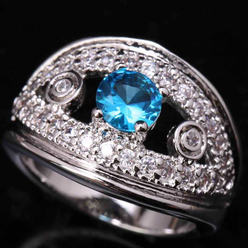 Light Blue Zircon 925 Sterling Silver Party Jewelry Solitaire Ring US