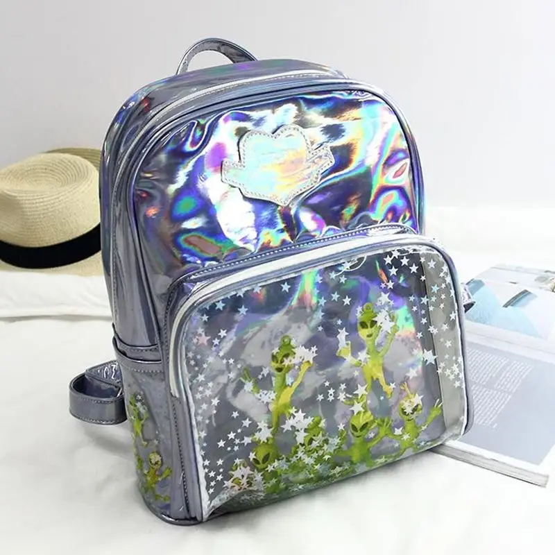

2017 New Arrived Transparent Laser Backpack Students Ultraperspective Harajuku Alien Sequins Star Shoulders Bag Rucksack Bags