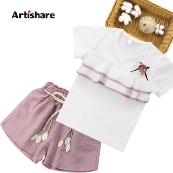 

Summer Clothes For Girls Flower T Shirt + Shorts 2 PCS Girls Clothing Set Teenage Children'S Summer Suits 6 8 10 12 14 Year