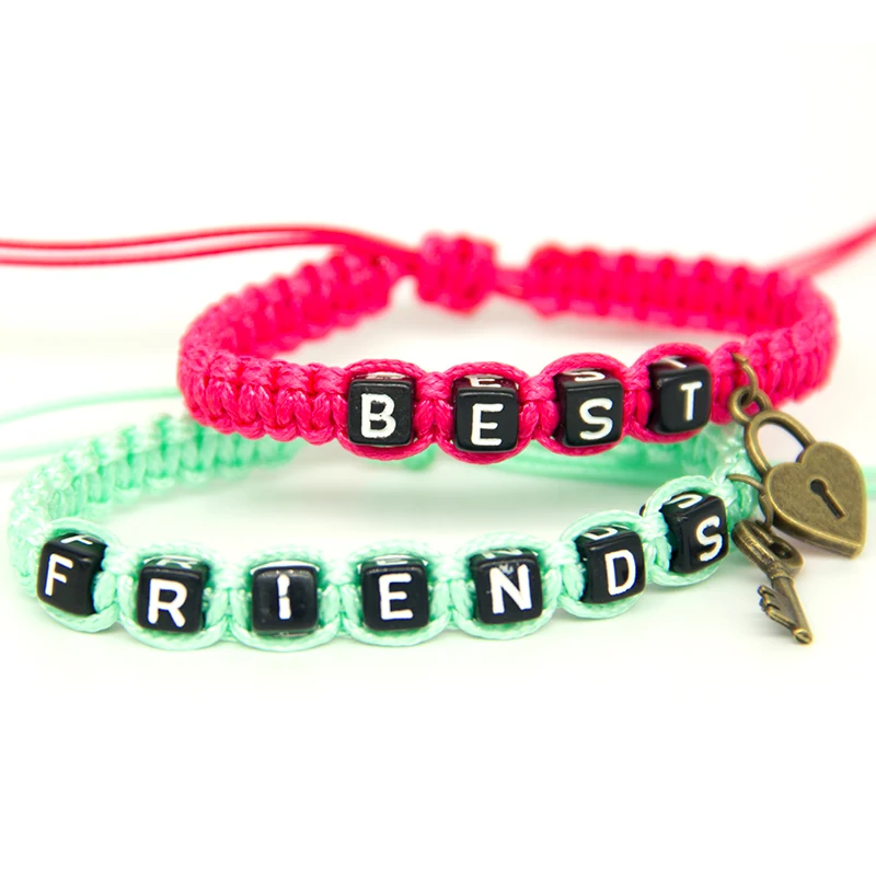 

2pcs/pair Couple Bracelets Rose Red Best Lock And Green Friends Key Rope Chain Lovers Personalized Gift Handmade Charm Bracelets