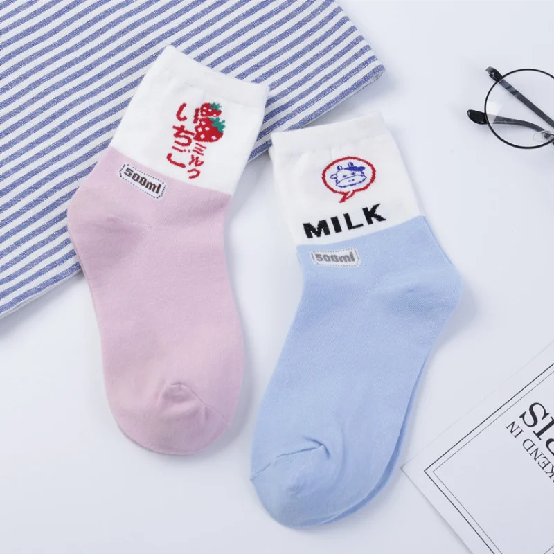 

SP&CITY 2Pairs Japan Style Cute Girls Cartoon Patterned Fruit Socks Colored Cotton Harajuku Short Socks Kawaii Funny Art Socks