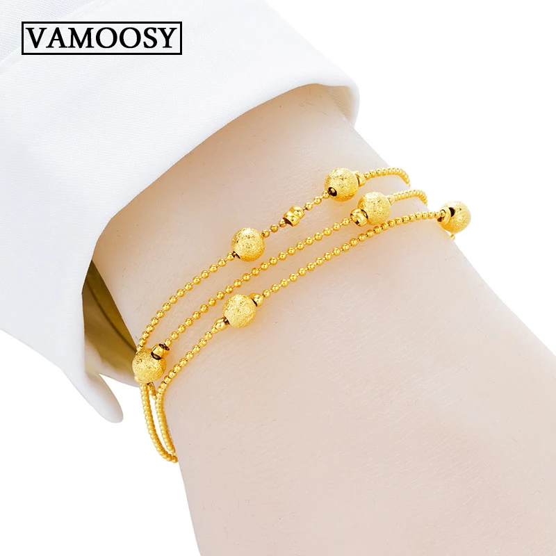 

Female Gold Bracelet 24k Yellow Gold bracelets for women Pendant Design Bead Bracelet Lady Charm Jewelry wedding present