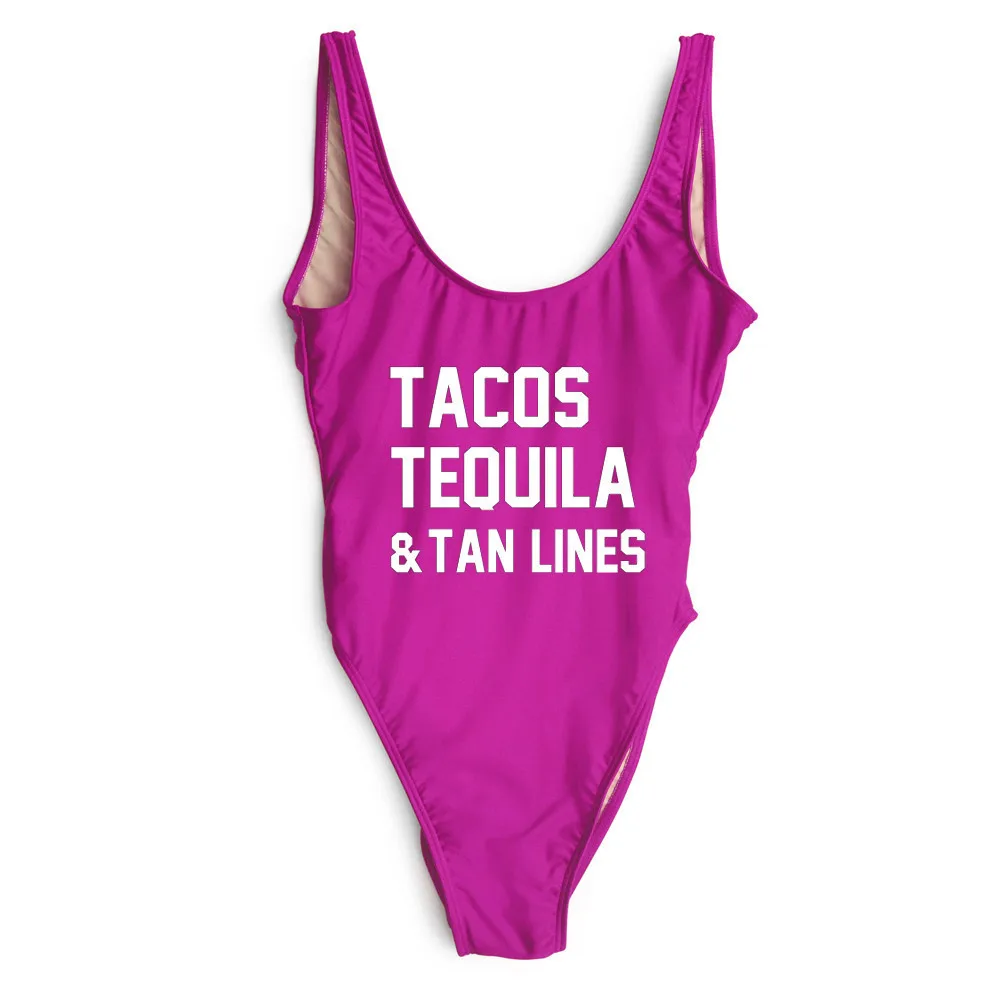 Beachwear Jumpsuits Rompers TACOS TEQUILA & TAN LINES Bodysuit Women