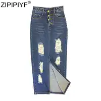 Plus Size High Waist Pencil Skirt Fashion Women Pencil Denim Long Jupe Jean Skirts Ladies Elegant Kawaii Korean Harajuku Skirts