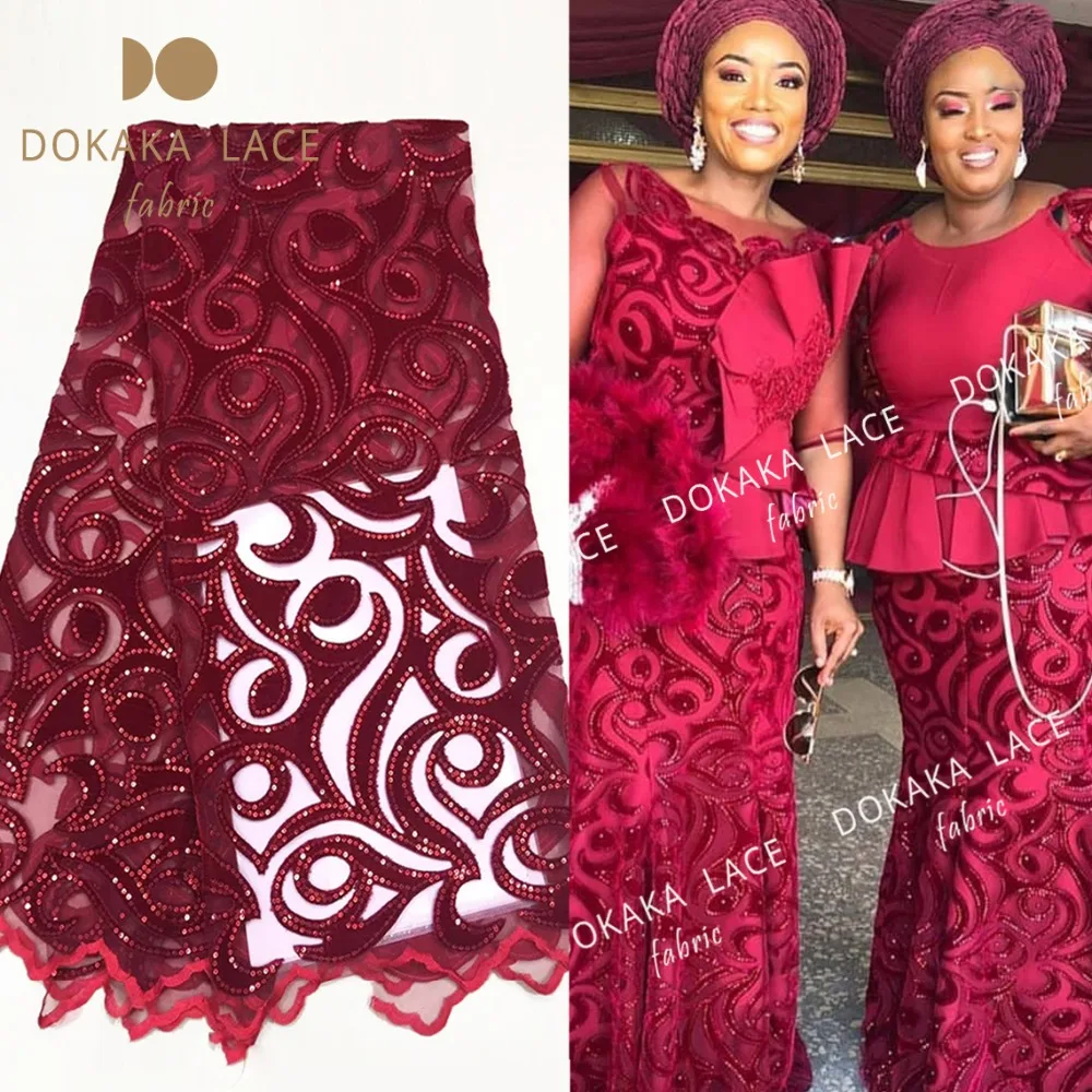 Fashion Red Color African Lace Fabric New Nigeria Velvet Embroidered Design Mesh Tulle With Sequins 2018 Latest Net Wedding | Дом и сад