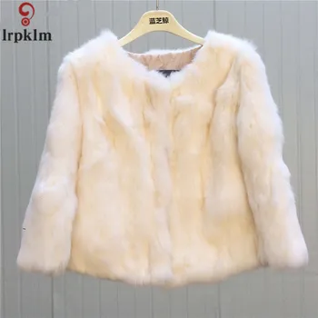 

Women's Fake Rabbit Coat Short Winter Fur Jackets For Ladies Plus Size Overcoat 2018 New Nine point orang black M-4XL LZ952