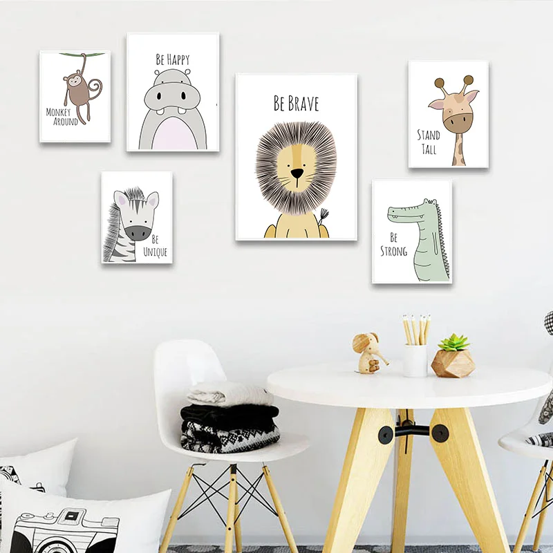 Baby Nursery Wall Art Poster Zebra Lion Canvas Wall Art Print Animal Painting Decorative Picture Nordic Kids Bedroom Decoration