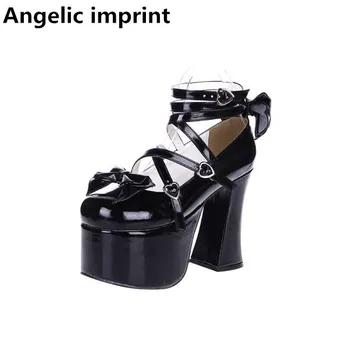 

Angelic imprint new woman mori girl lolita cosplay shoes lady super high heels pumps women princess dress party shoes 33-47 bows
