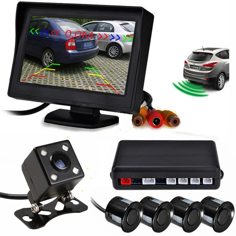 

3In1 Auto Video Parking Sensor Assistance 4.3" TFT Car Monitor with Reverse Backup Parking Sensor Radar and Car Rear View Camera
