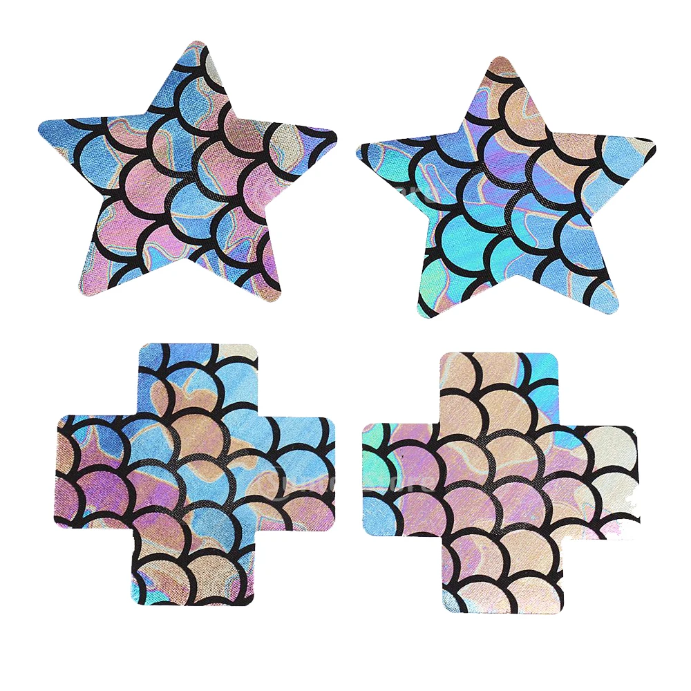 

4 Pieces Ladies Mermaid Nipple Cover Cross Adhesive Breast Nipple Cover Stickers Bra Pads Breast Petals Patch Disposable 8 x 8cm