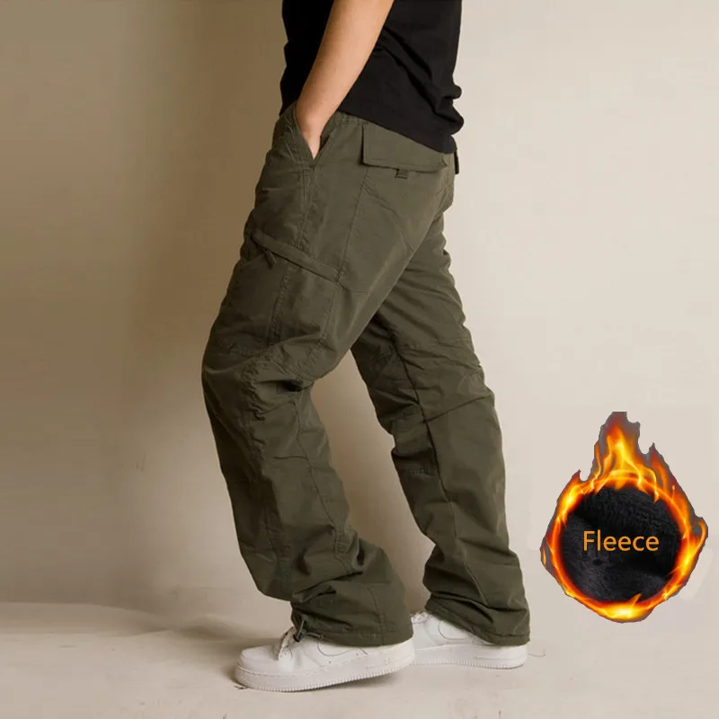 

Men's Cargo Pants Mens Casual Multi Pockets Military With Fleece Tactical Pants Men Outwear Army Straight slacks Long Trousers