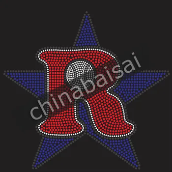 

Red "R" plus blue pentagram Rhinestone Transfer Motif Designs