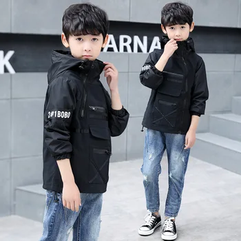 

Children outerwear teenager trench coats boys coats and jackets letter printed boys' hooded Windproof kids jacket windbreaker