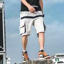 Мужские шорты Карго, удобные, на шнурке, с эластичной резинкой на талии, повседневные мужские шорты до колен, с несколькими карманами, спортивные шорты для мужчин, A925