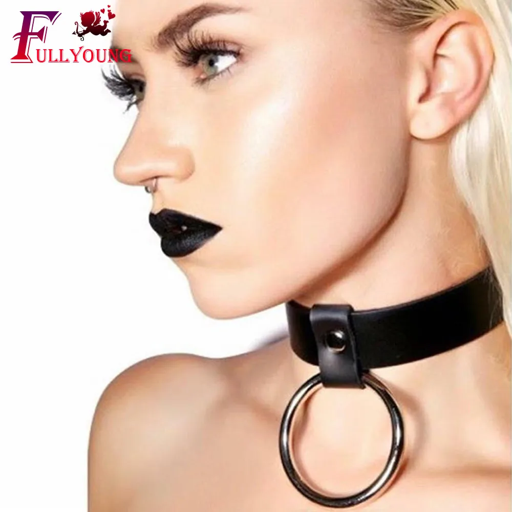 

Fullyoung PU Leather Collar Wide Neck Strap Adjustable Belt SM Bondage Restraints Metal O-ring Soft PU Leather Choker Hot Sell