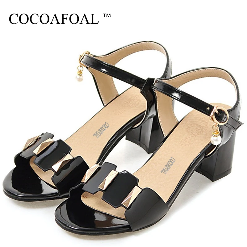 

COCOAFOAL Women White Open Toe Sandals Metal Decoration Peep Toe Heel Height Shoes Big Size 33 43 Sexy Pink Black Red Sandal