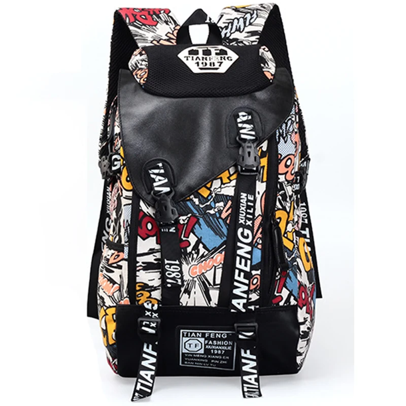 

Graffiti Laptop Backpack Men Canvas School Bag Teenage Boys Large Cartoon Letters Printing Backpacks Travel Bags mochila