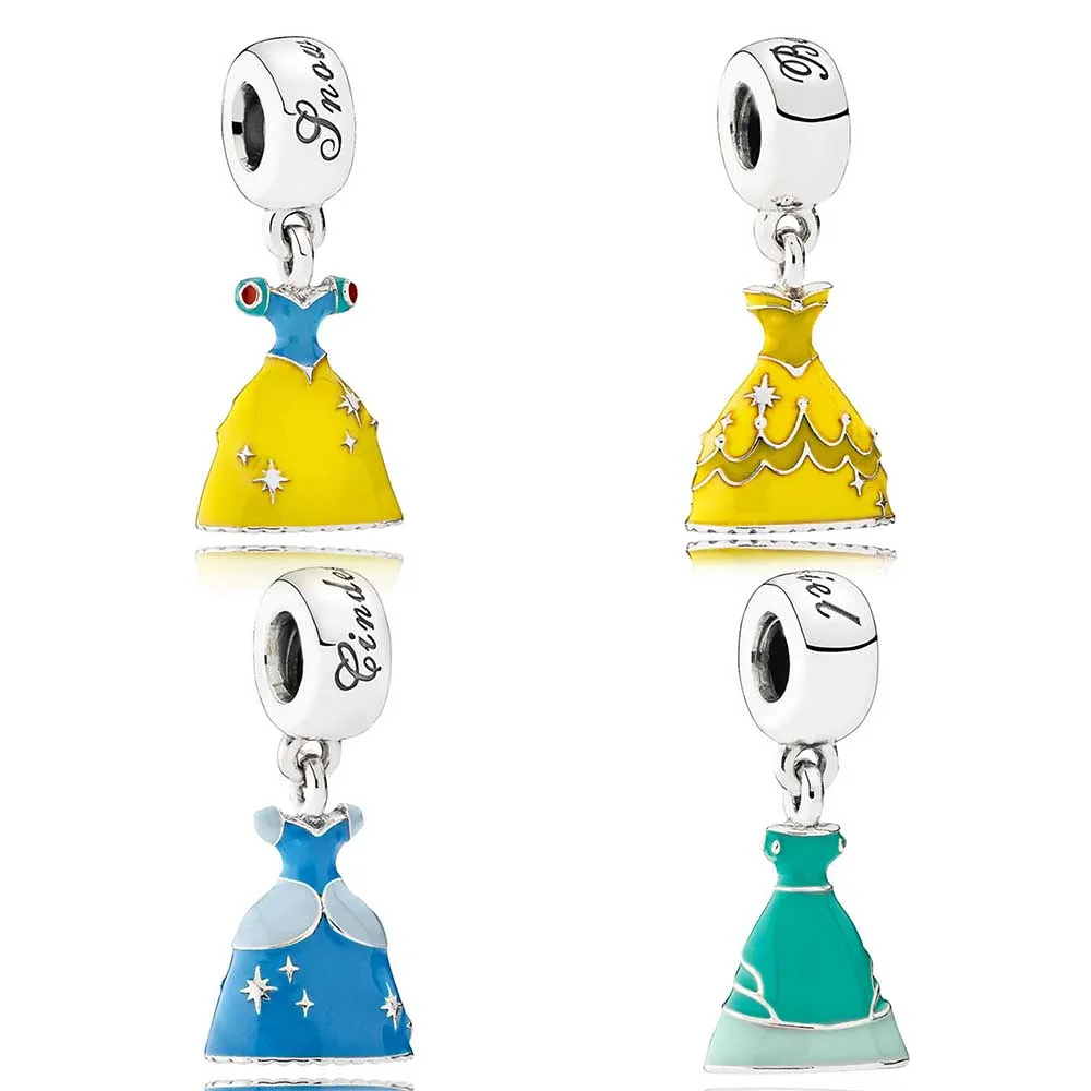

100% 925 Sterling Silver Charms Diseny Cinderella's/Belle's/Snow White's/Ariel's Dress Charms Fit Original Bracelet Diy Jewelry