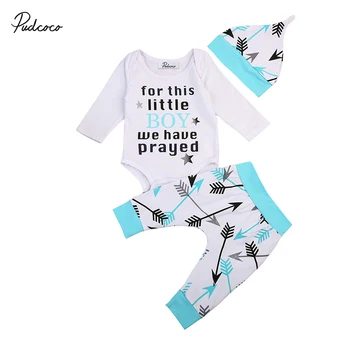 

3PCS Newborn Baby Boy Clothes Set Long Sleeve Letter Print Romper Tops Long Pant Hat Outfits Toddler Kids Clothing Tracksuit