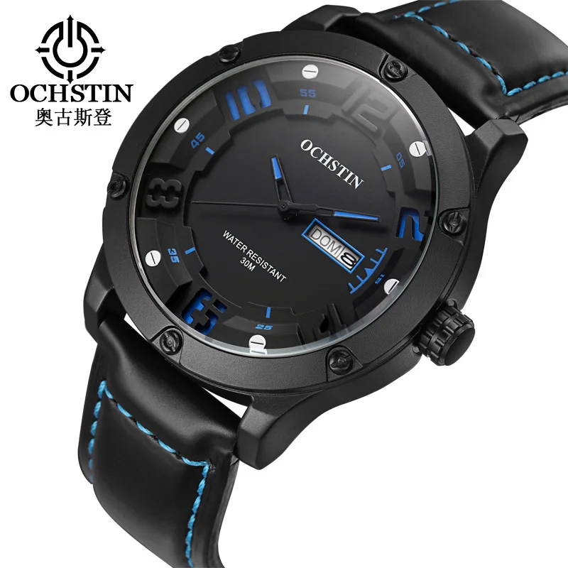 

2019 Stainless Steel Mens Watches OCHSTIN Brand Men Leather Sports Watches Men Quartz Waterproof Military Wrist Watch 2019 black
