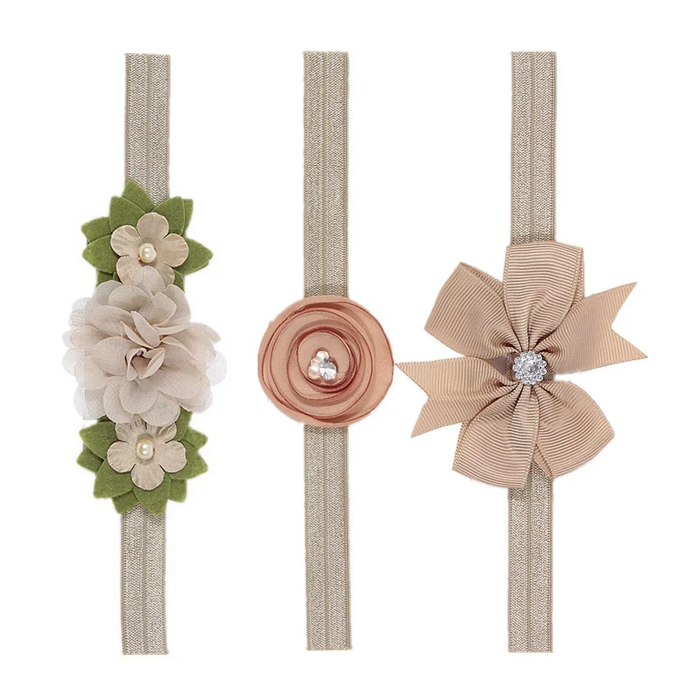 

3pcs/set Newborn Headband Baby Girls Flower Bowknot Rhinestones Hairband Elastic Headwear Band Party Accessory