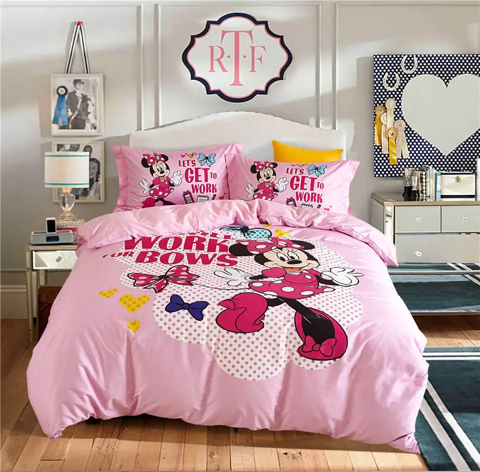 Us 75 25 29 Off Pink Minnie Mouse Disney Cartoon 3d Printed Bedding Set Girl S Bedroom Decor Cotton Bed Duvet Covers Single Twin Full Queen Size In