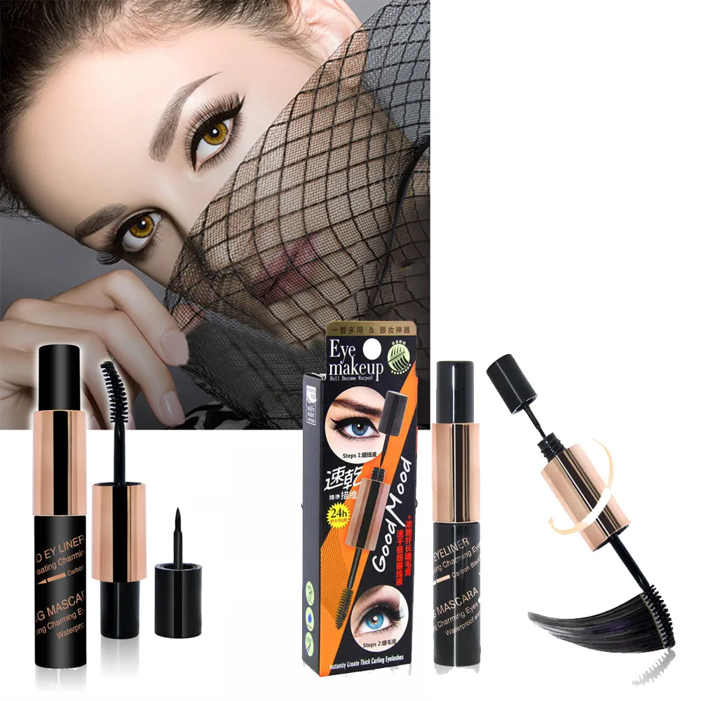 

2 in 1 Multifunctional Double-headed Eye Makeup silk fiber eyelash Mascara de cils en fibre de soie Combination Too