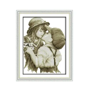 

Little boy kisses the other small couple warm cross-stitch kit small grid grid embroidered handmade bedroom decorative painting
