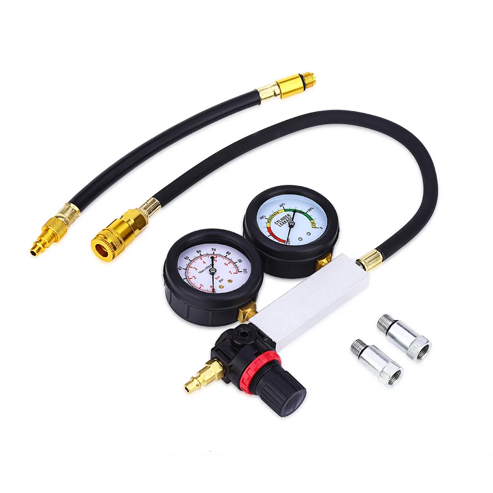 Car Engine Cylinder Leakage Tester Dual Pressure Gauge Diagnostic Kit Double Gauge System Case Compression Leakage Detector