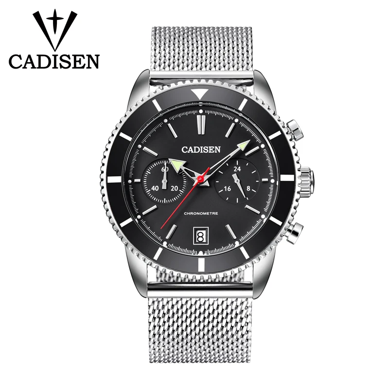 CADISEN модные мужские часы мужской лучший бренд класса люкс кварцевые часы Casua водостойкие спортивные наручные часы из нержавеющей стали Relogio Masculino - Цвет: black