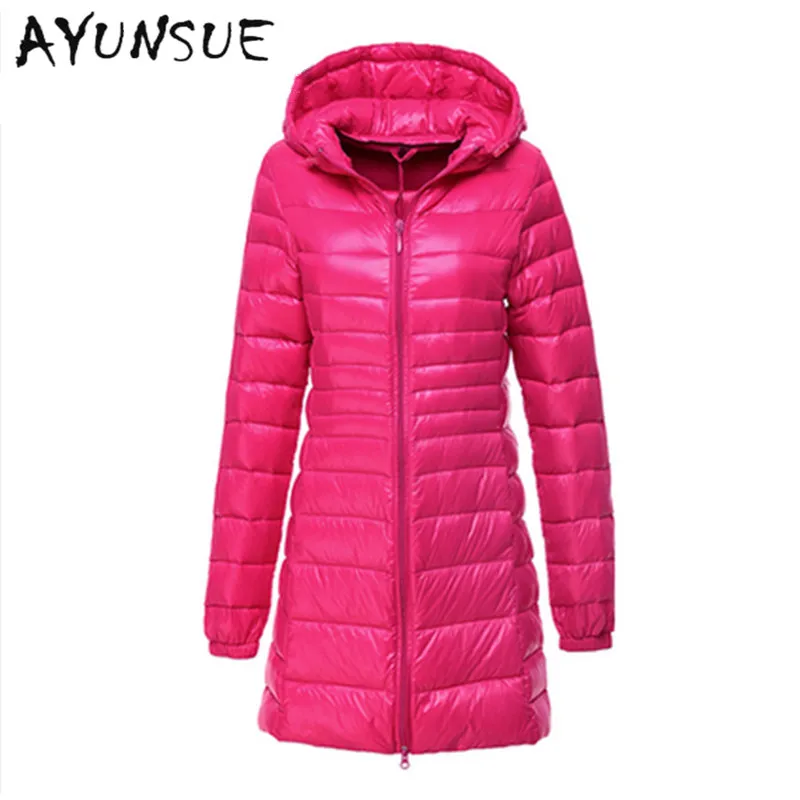 Женские зимние куртки, Casaco Inverno, утиный пух, ультра-светильник, тонкие женские зимние куртки и пальто с капюшоном размера плюс 6XL HJ324