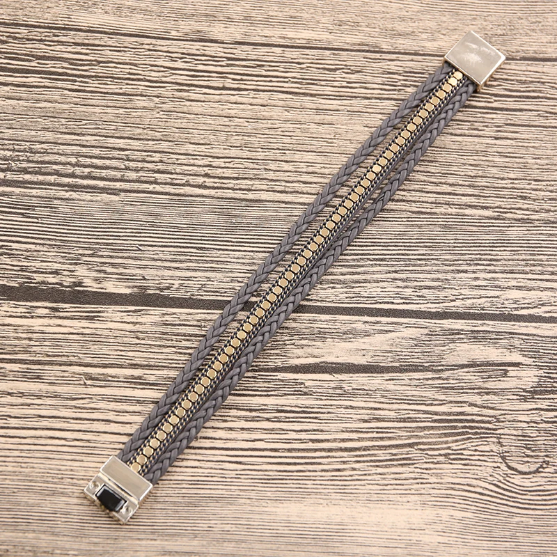 STRATHSPEY Плетеный Многослойный кожаный браслет со стразами Femme короткая пляжная магнитная пряжка браслеты дружбы ювелирные изделия подарок