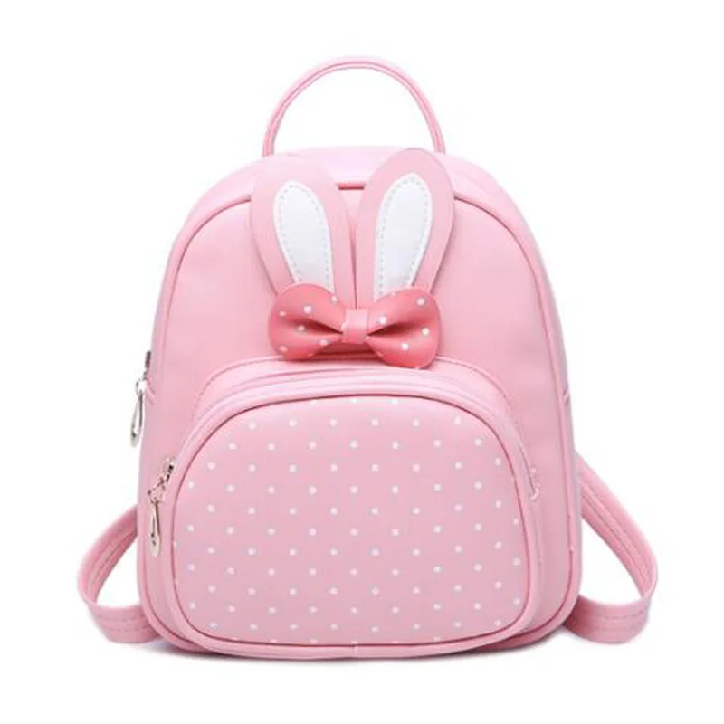 

Girl Backpack 2018 for School Cute Pink Rabbit Backpack Women Leather Small Kid Backpack Female Shoulder Bags Mochila T023