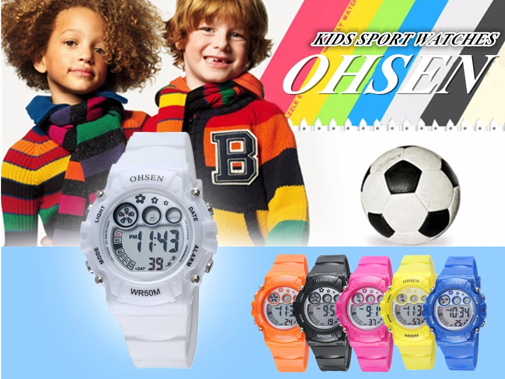 Montre Enfant модные детские часы OHSEN для мальчиков и девочек светодиодный цифровые часы 50 м спортивные часы для плавания с резиновым ремешком электронные наручные часы