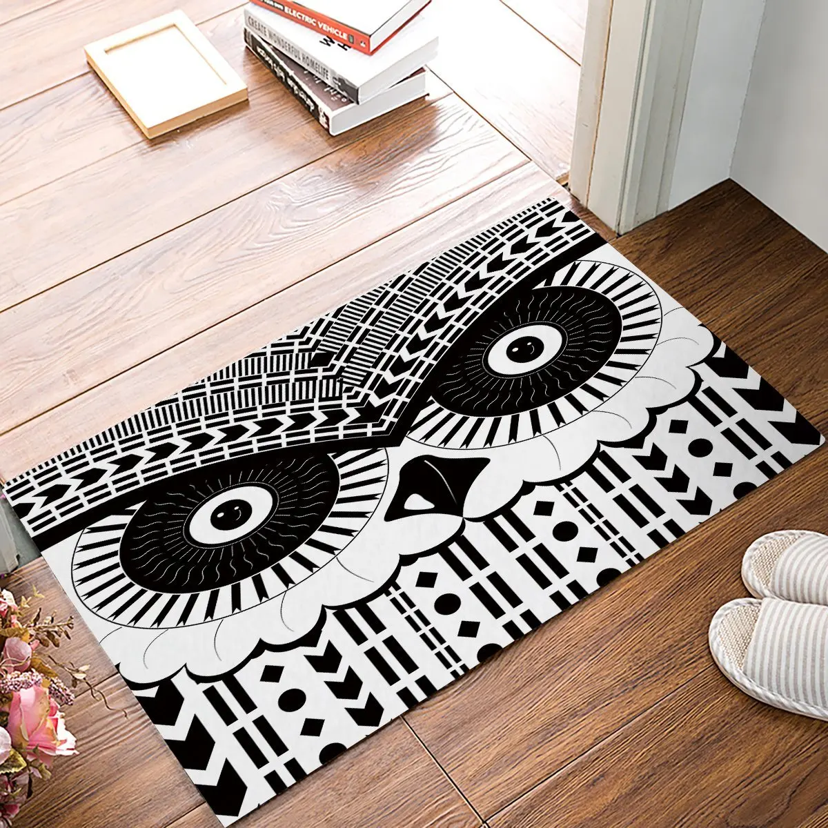Black And White Geometric Owl Door Mats Kitchen Floor Bath Entrance Rug
