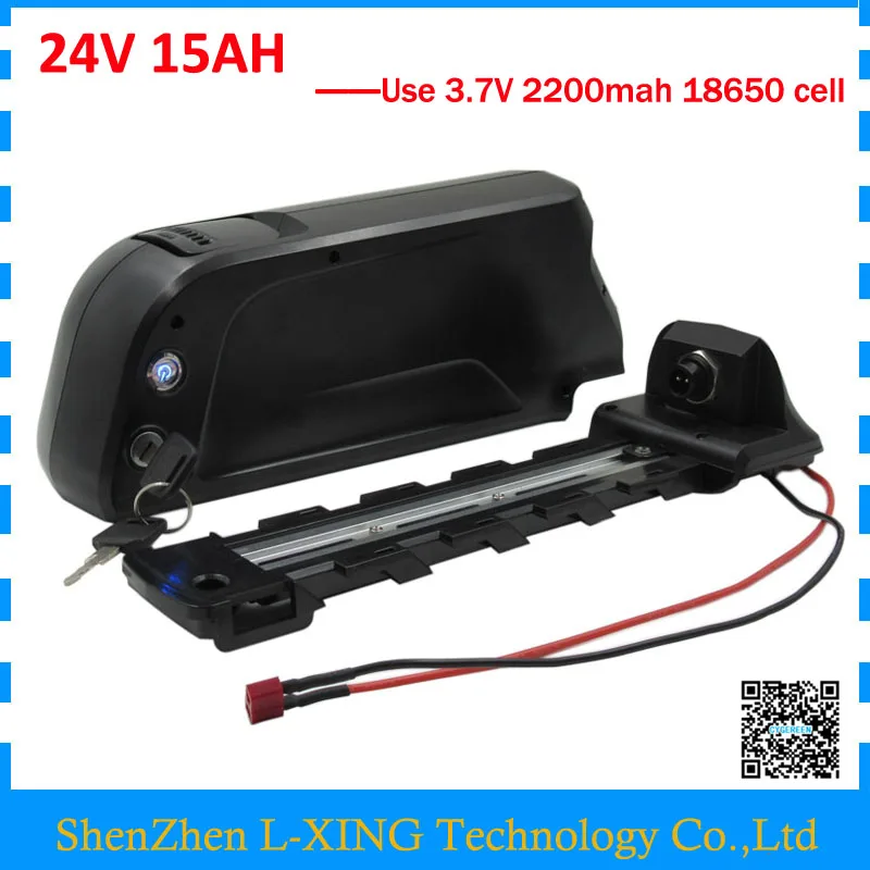 

Free customs fee 24V 15AH battery 350W 24V 15AH lithium battery bottle case use 18650 2200mah cell with USB Port 2A Charger