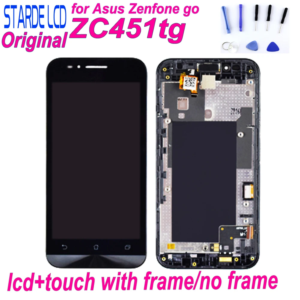 Цена Starde font b lcd b font для Asus Zenfone Go ZC451TG ЖК дисплей кодирующий преобразователь сенсорного экрана в сборе с рамкой ZC451TG замена экрана