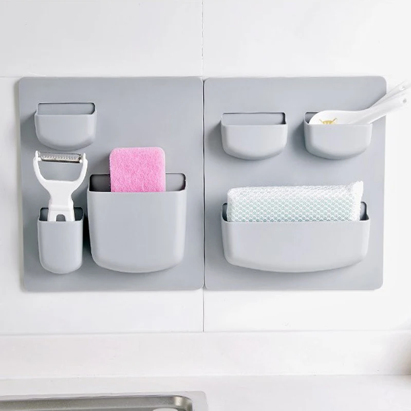 

Storage Rack Organizer Wall Mounted Kitchen Storage Shelf Sundries Organizer Rack Sponge Holder Bathroom Accessories Plastic