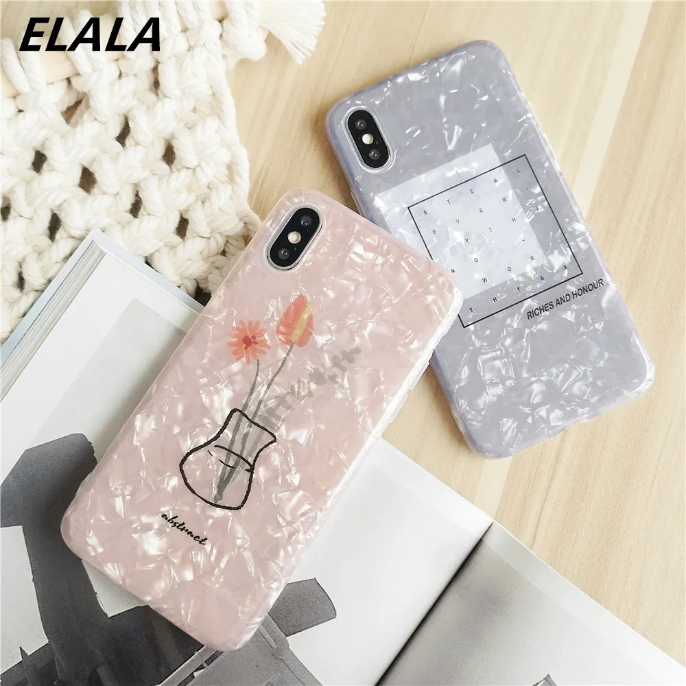 

ELALA Glitter Marble Case For iPhone X Case Art Flower Print Geometric Silicon Cover For iPhone 6 s 7 8Plus XR XS Max Candy Case