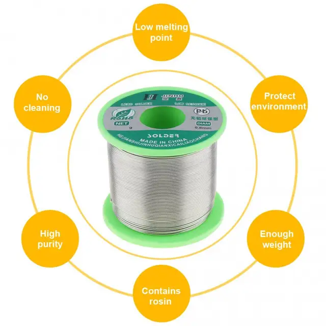 Alambre de soldadura de núcleo de colofonia sin plomo, respetuoso con el medio ambiente, y bajo punto de fusión con flujo, 250g, 0,5mm-2,0mm, 99.7% Sn, 0.3% Cu Alambre de soldadura de núcleo de colofonia sin plomo, respetuoso con el medio ambiente, y bajo punto de fusión con flujo, 250g, 0,5mm-2,0mm, 99.7% Sn, 0.3% Cu
