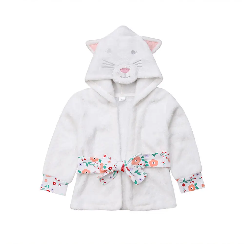 2018 Newly Warm Infant Baby Kid Boy Girl Cat Pajamas Long Sleeve Cartoon Hooded Bath Robe Sleepwear Dressing Gown