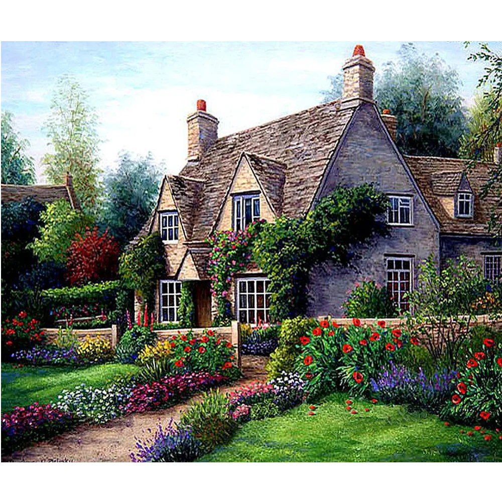 

3D DIY Diamond Painting Landscape Garden Cottage 5D Cross Stitch Pattern Resin Diamond Embroidery Mosaic Full Drill Decor Scenic