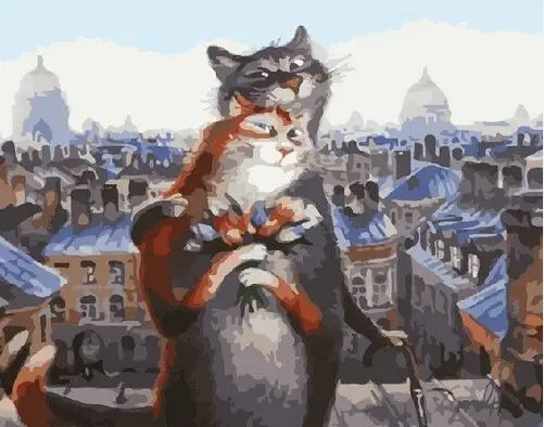 Happy russia city cat Diy Цифровая живопись по номерам Акриловая картина Краска на холсте