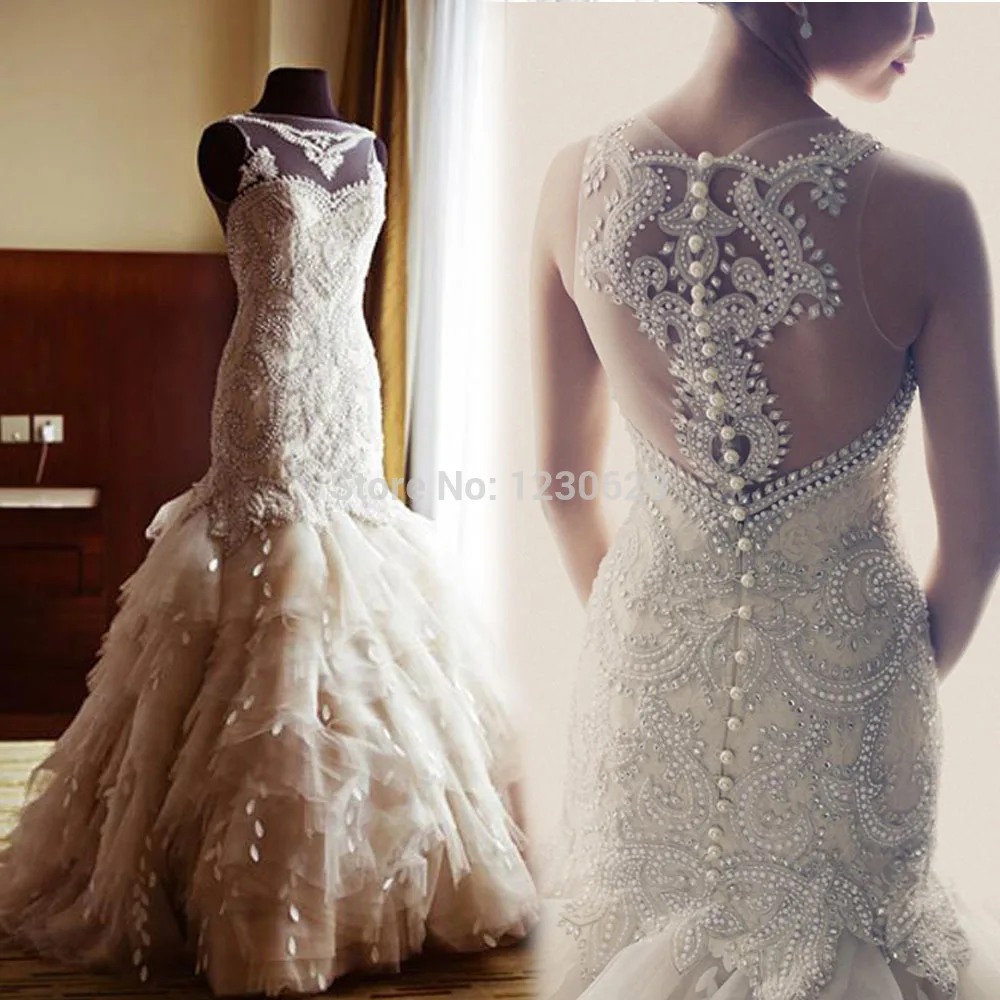 Luxury Y Bateau Sleeveless Unique Backless Liques Beads Luxury Y Bateau Sleeveless Unique Backless Liques Beads Feathers Mermaid Court Train Long Wedding Dress 2017 New Arrivalro In Dresses From