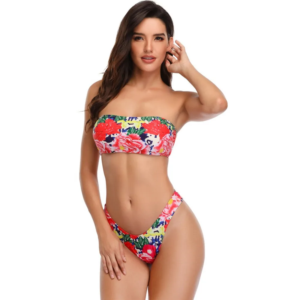 2019 Woman wrapped breast print split sexy bikini set seaside swimming suit push up summer bikinis mujer brasile  40M24 (5)